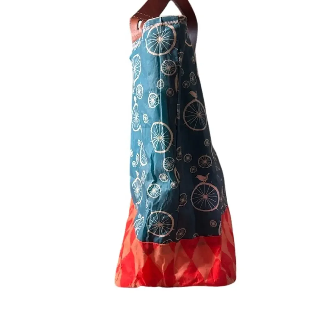 Duncan's Family Jewels Waxed Canvas Tote Bag Bicycle Print Leather Handles Purse